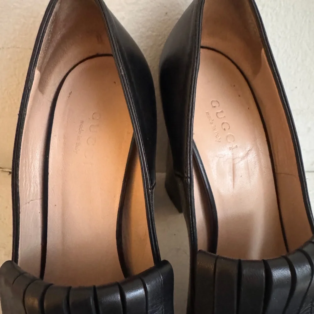 Gucci Marmont Fringe Block Heel Pumps, Size 37, Black - Picture 2 of 5
